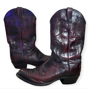 LUCCHESE Black Cherry Lizard Leather Cowboy Boots Size 11 EE